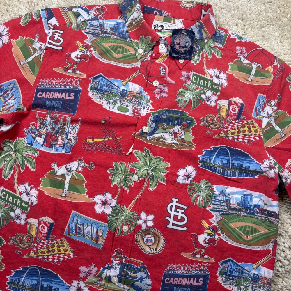 Reyn Spooner MLB St Louis Cardinals Mens Large Red Baseball Hawaiian Button Up